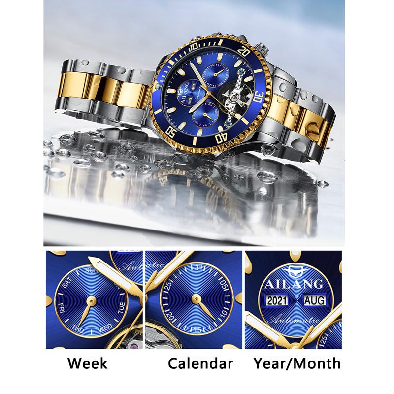 Perpetual Calendar Skeleton Tourbillon Watches Automatic Mechanical Watch Men Sport Business Stainless Steel Wrist Watch Relojes