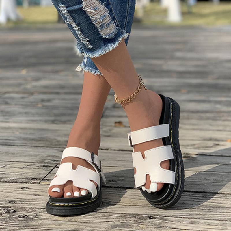 2025 Большие размеры женские универсальные толстые подошвы однотонные европейские и американские повседневные классные тапочки летняя обувь