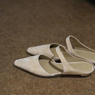 Версия из коровьей кожи~ Французский однословный ремень кожаные мюли женские летние для улицы сумка с головой плоская подошва крутые шлепанцы полуподнос