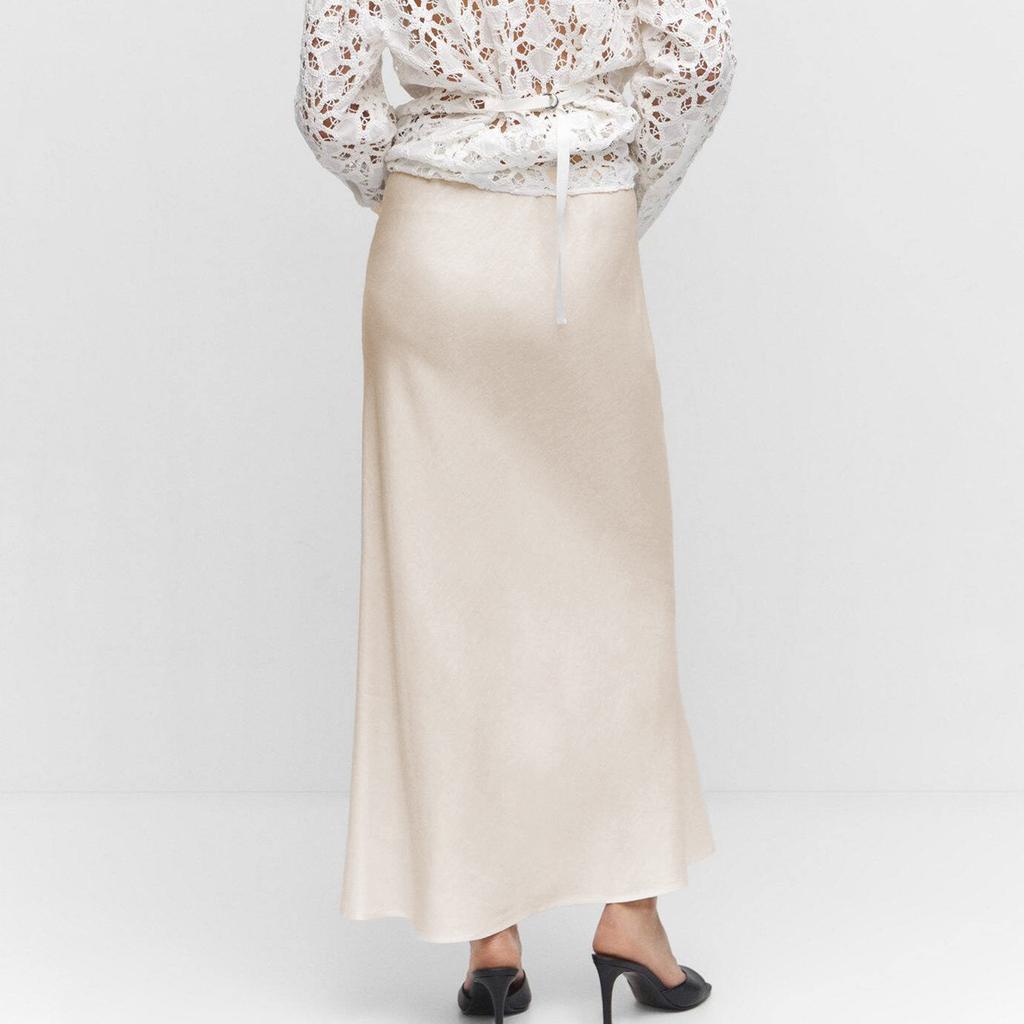 Новая атласная длинная юбка с высокой талией и завязками, однотонная юбка для женщин