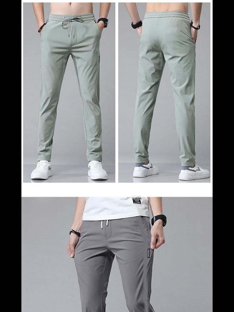 Мужские повседневные брюки из ледяного шелка в корейском стиле, большого размера, модные трендовые прямые