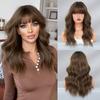2025 Новый европейско-американский градиентный коричневый средней длины волнистый парик - Полная челка с дизайном, имитирующим рост волос, натуральный стиль полной шапочки, 5 цветов в наличии