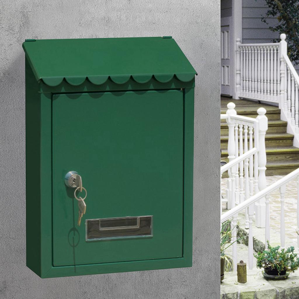 Metal Rustproof Post Box Wall-Mounted Key Locking Premium Mailbox with Top-Loading Letter Slot Drop Box Case