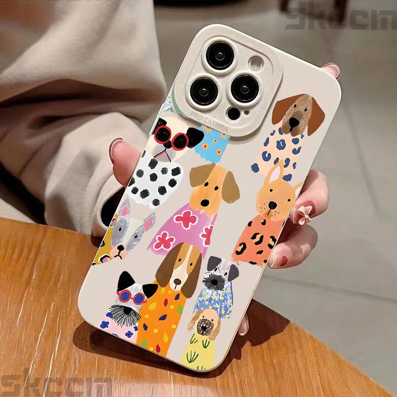 Забавный цветной дизайн с рисунком собаки Чехол для телефона Для iPhone 17 16 15 14 Pro Max 12 11 13 Mini 17 Air XS X XR 7 8 Plus 16e Мягкий чехол