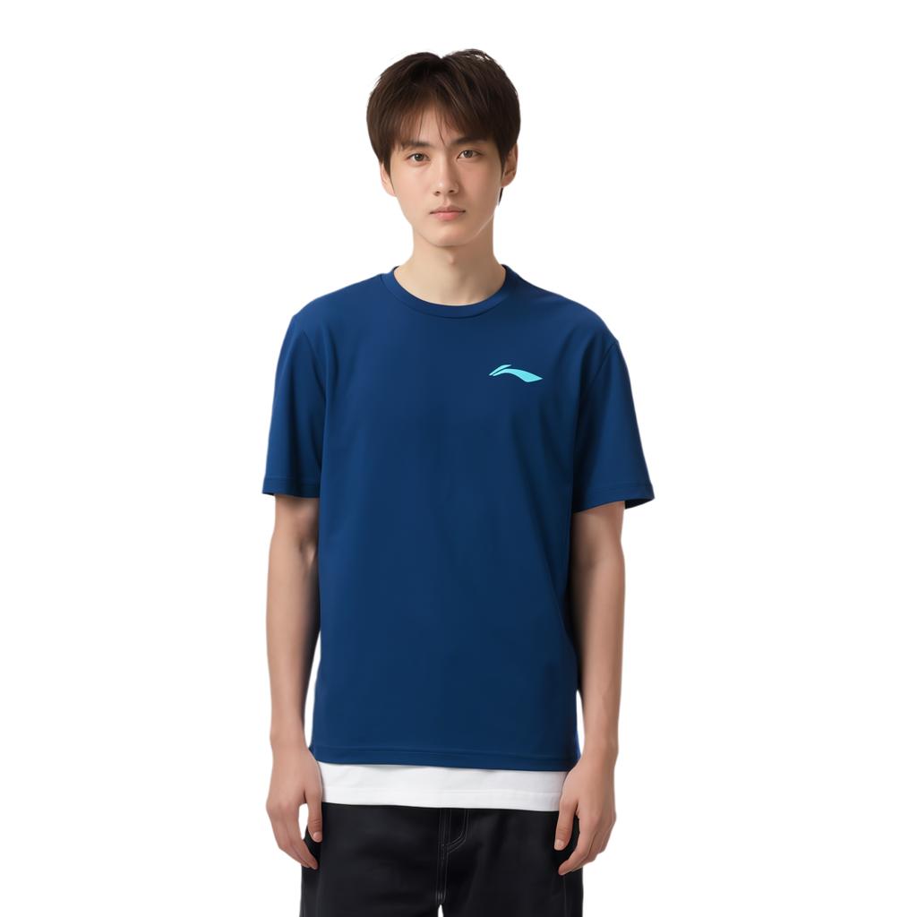 Бадминтонная коллекция Li Ning Футболки Унисекс Темно-синие С круглым вырезом Умеренный прямой крой AHST347-4