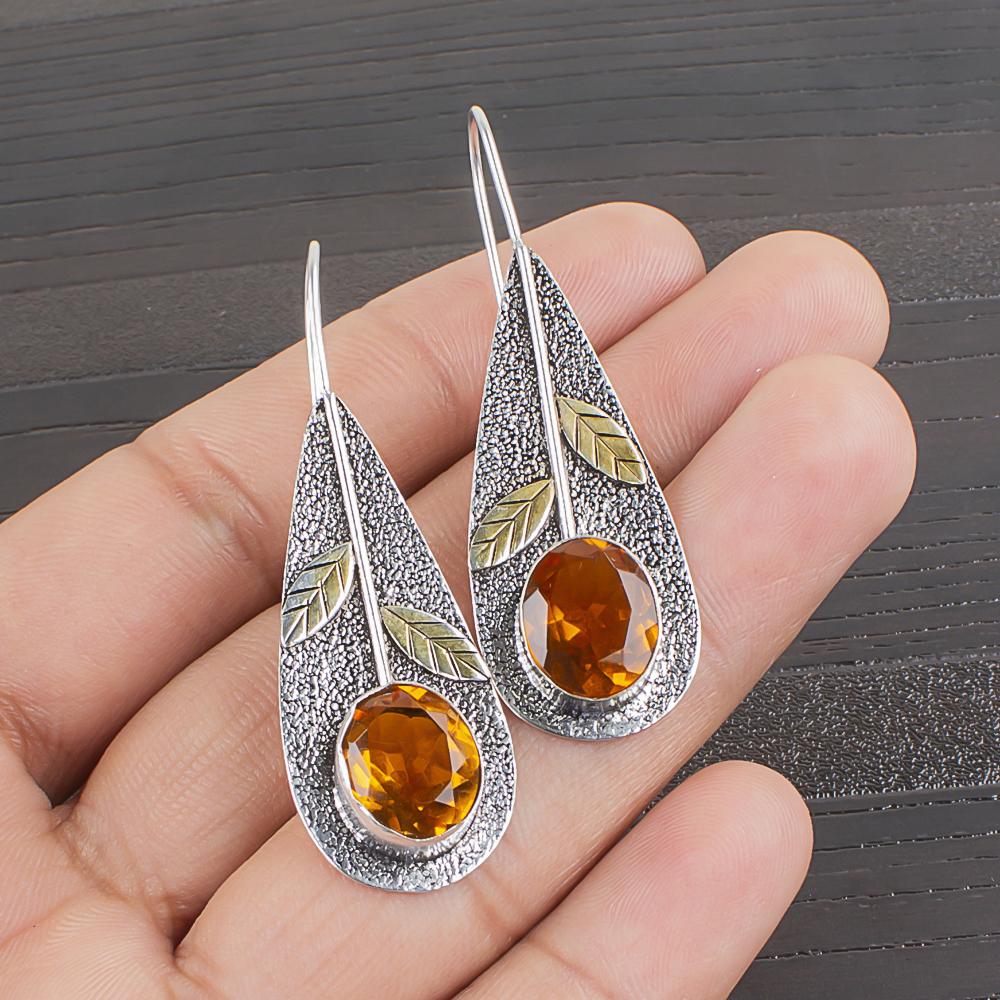Citrine Earrings, 925 Solid Sterling Silver Gemstone Jewelry, Handmade Earrings, For Thanksgiving