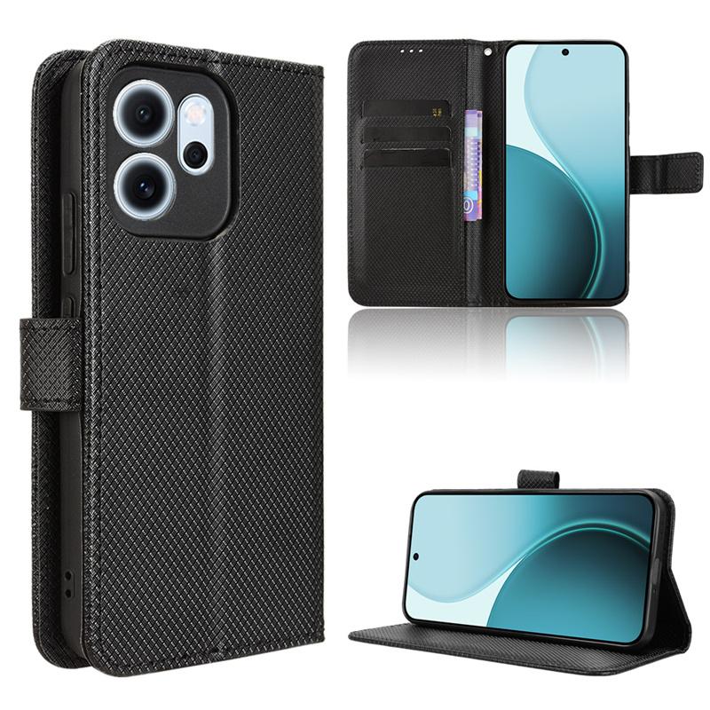 For OPPO Reno 14F 5G Luxury Flip Diamond Pattern lanyard Business Wallet Case Leather for OPPO Reno 14F 5G Phone Case