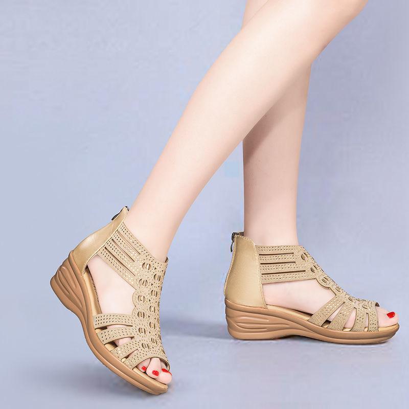 Fashion Sandal Woman Wedge Orthopedic Sandals for Women Black Shoe Elegant Brands Platform Roman Medium Heel Summer New 2024 Heels Shoes