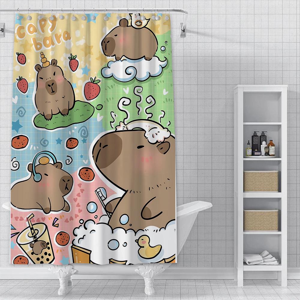 Шторка для душа водонепроницаемая полиэстер краска цветная для ванной Kawaii Капибары домашний декор ванной с крючками