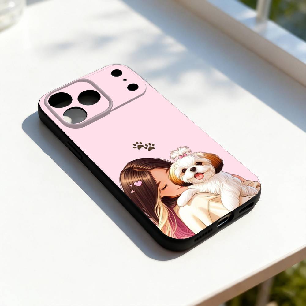 Shih Tzu Painting Animal Cute For iPhone 17,16,15,14,13,12,11,Pro,Max,Plus,E,SE4,Air,Mini Black Soft Cover Phone Case