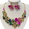 Elegant European-American Floral Necklace & Earring Set with Crystal Gemstones for Evening Wear & Bridal Occasions