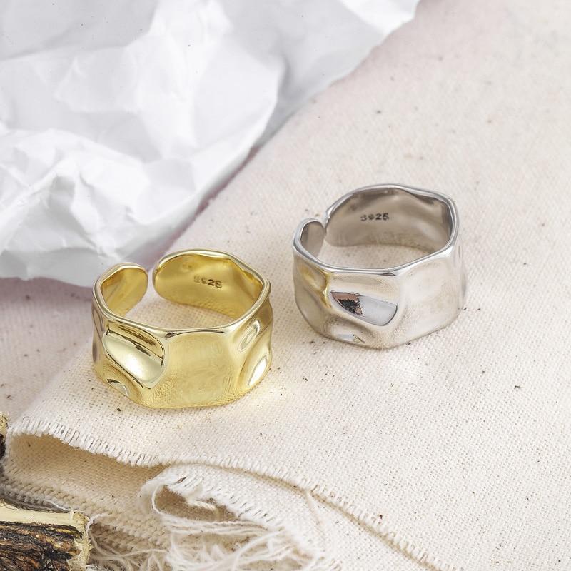 Модное нерегулярное вогнутое выпуклое золотое серебряное кольцо с открытой шириной пальца для женщин и мужчин MIT