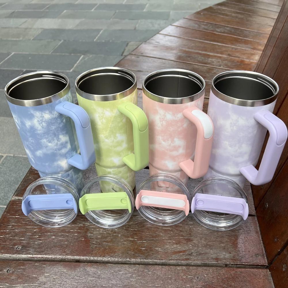 Нержавеющая сталь Tie Dye Термальная бутылка для воды Кофейная соломенная чашка 40 унций Стакан с ручкой Посуда для напитков Дорожная автомобильная кружка Термос