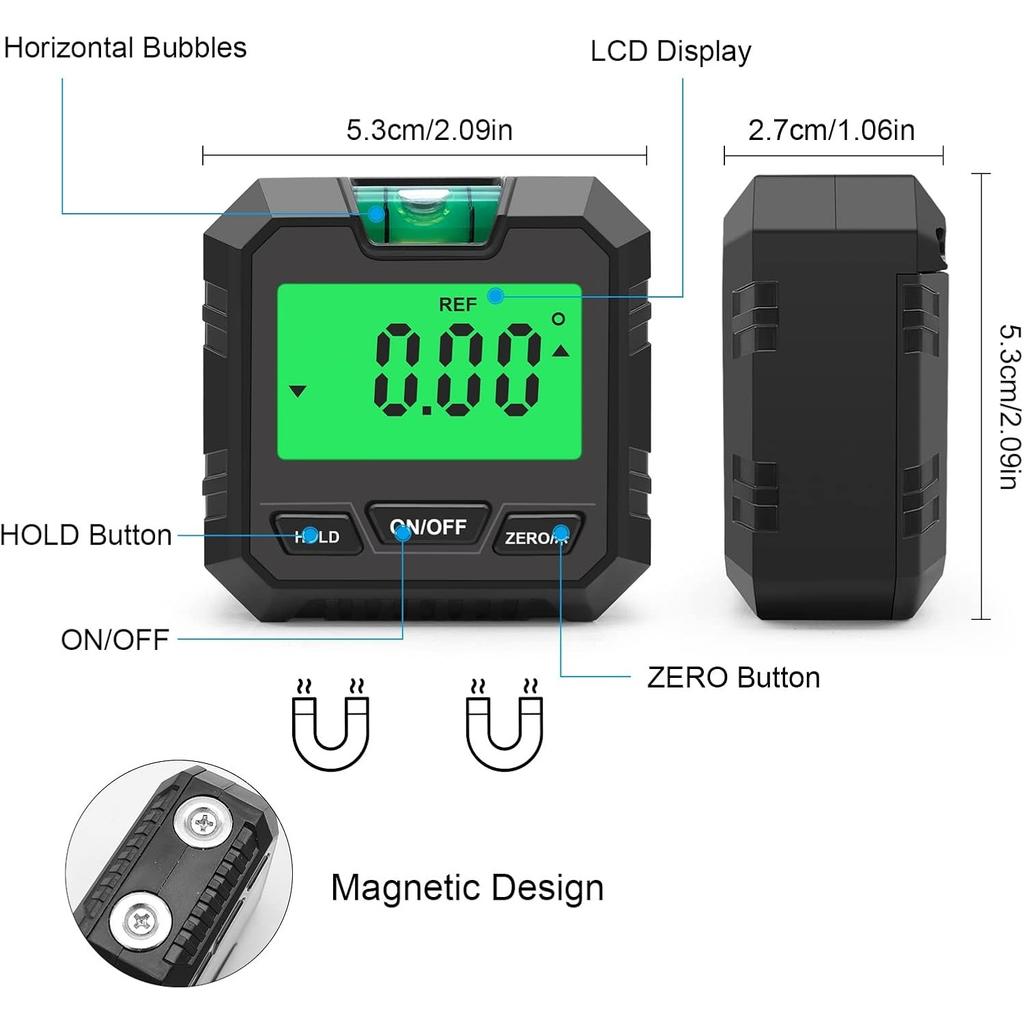 Hancaner Digital Angle Finder Level Angle Gauge Meter Magnetic Electronic Level Angle Finder Tool Protractor,with Bubble Level and Magnetic Base