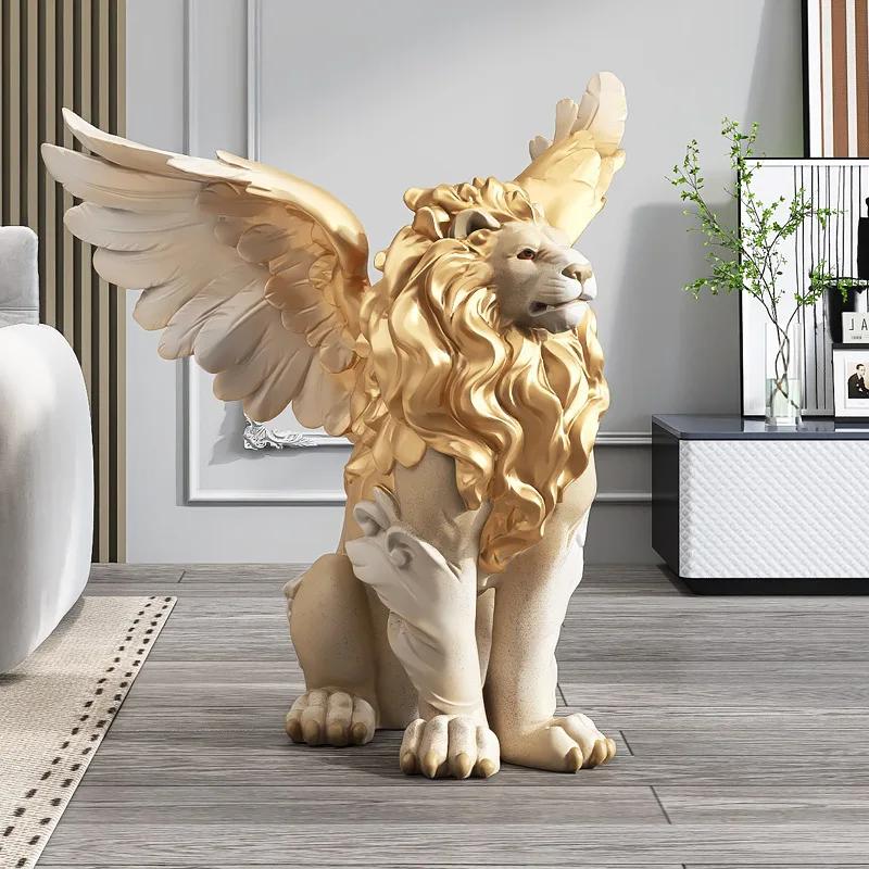 Nordic Luxury Lion Handicraft Resin Adornments Hotel Store Lobby Figurines Crafts Home Livingroom Tabletop Sculpture Decoration