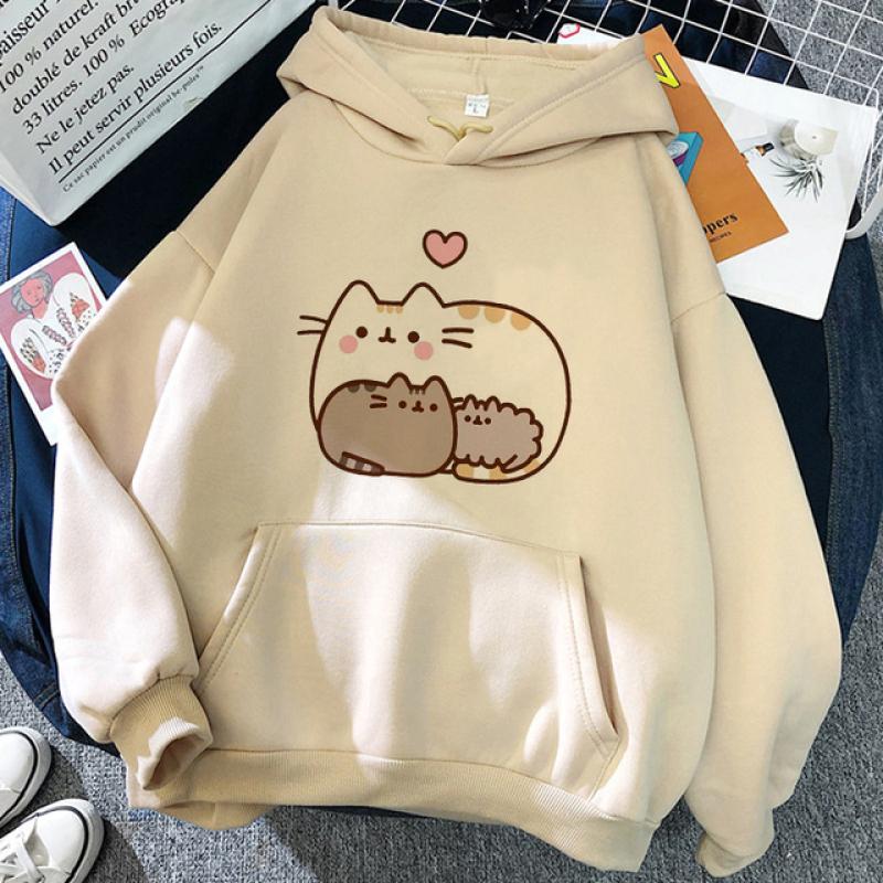 90 s Y2k милый аниме забавный мультяшный кот толстовка для женщин Harajuku Ullzang Kawaii графический кот толстовка зимняя теплая толстовка женская