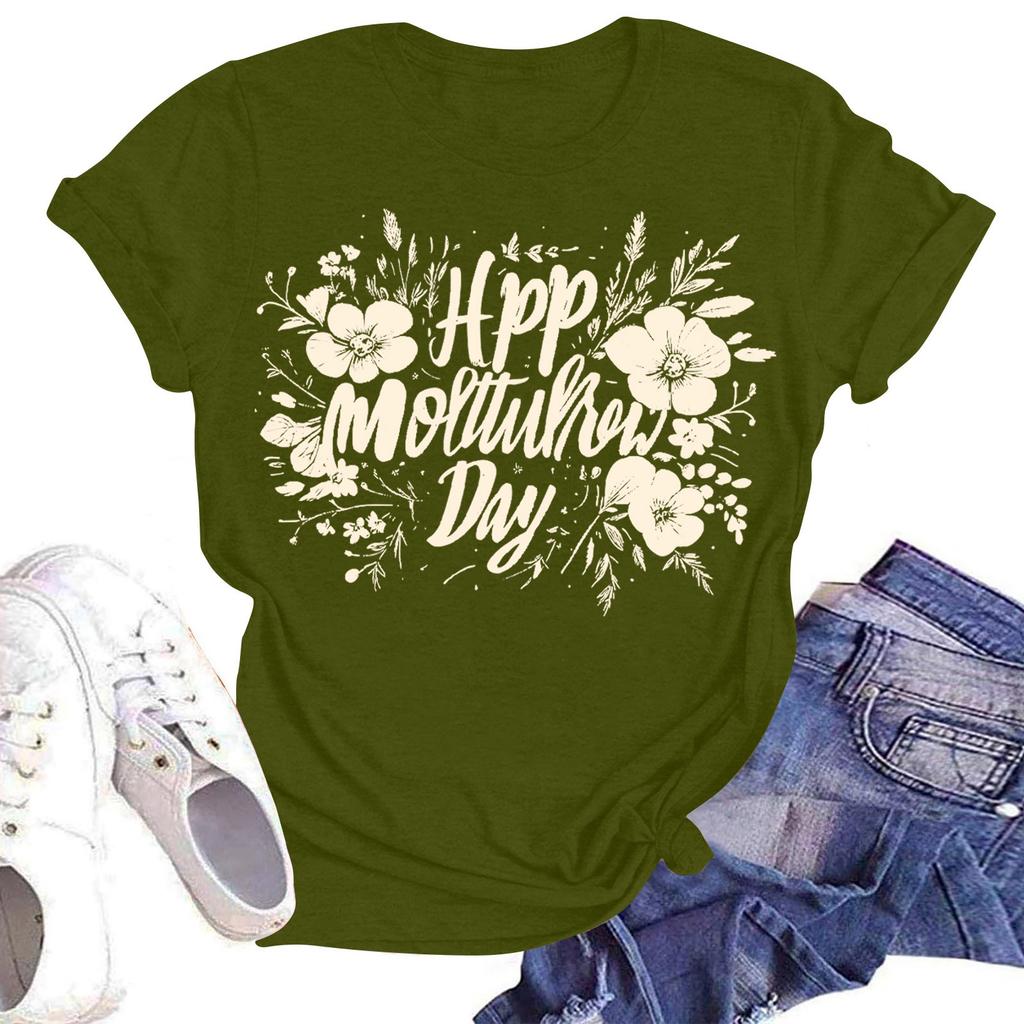 Women's Casual Fashion Street Slim Short Sleeve Mother's Day Printed T-Shirt Top