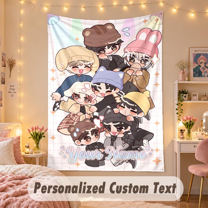 Custom Personalized Tapestry,ATEEZ Print Custom Name Text Wall Art Hanging for Bedroom