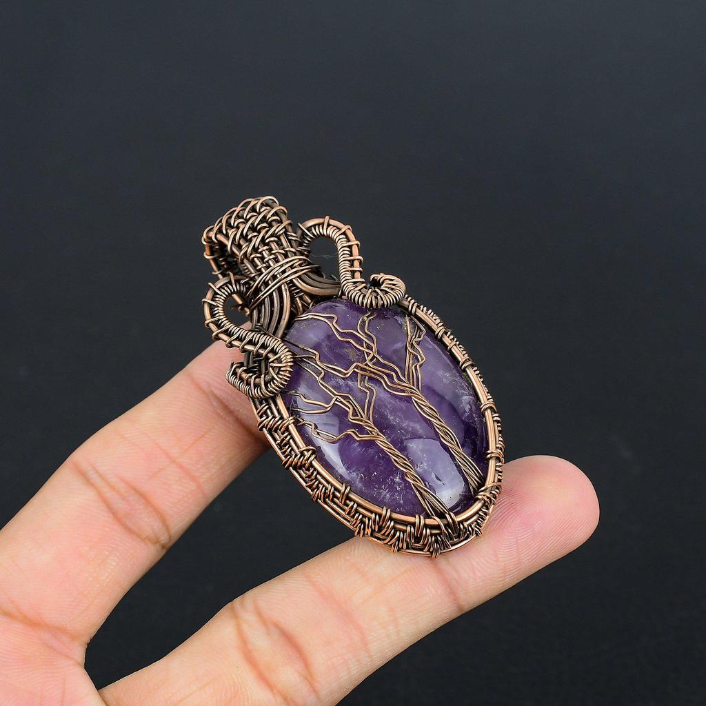 Amethyst Pendant Gemstone Jewelry, 999 Copper Wire Wrapped Pendant, Gift For Women Handmade Pendant