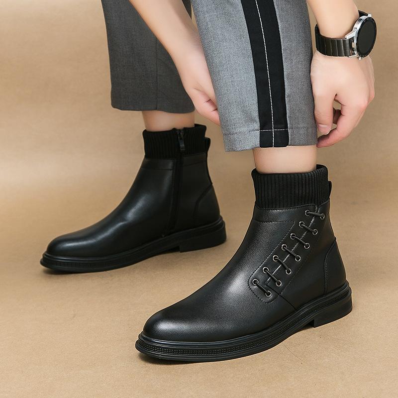 2025 осень и зима новые высокие кожаные туфли большого размера 38-45 ботинки Челси британские модные туфли мужские ботинки Martin