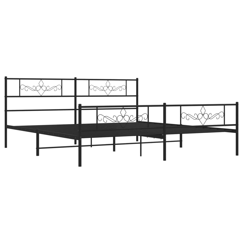 Metal Bed Frame with Headboard and Footboard Black 200x200 cm