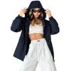 Womens Trench Coat Waterproof Windproof Hooded Jacket Solid Color Casual Outerwear