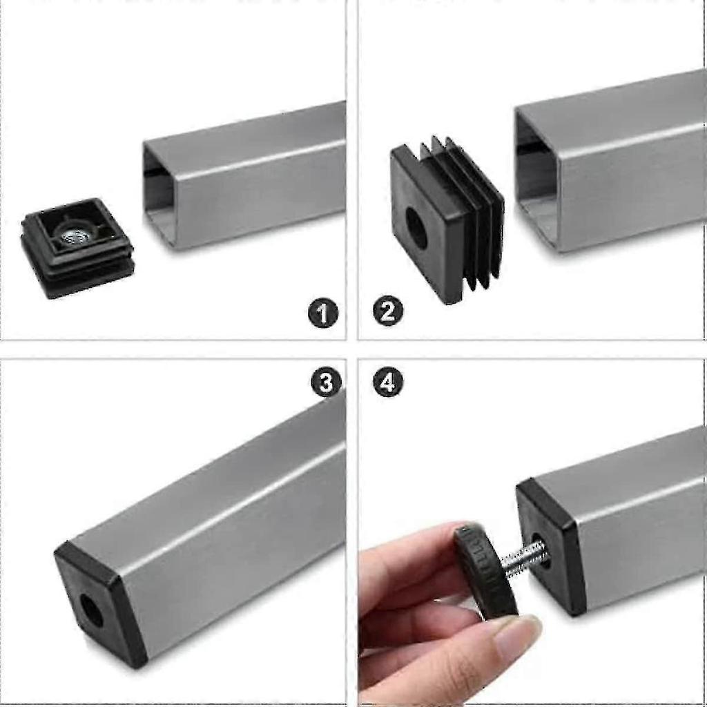 4pcs Square Adjustable Leveling Feet For Office Home Table Desk Chair, Square Tube Inserts Furniture Leveling Kit, 30mm X 30mm, Black