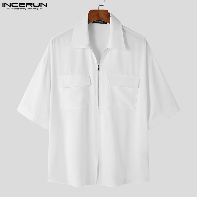 INCERUN Летние повседневные свободные мужские рубашки с короткими рукавами