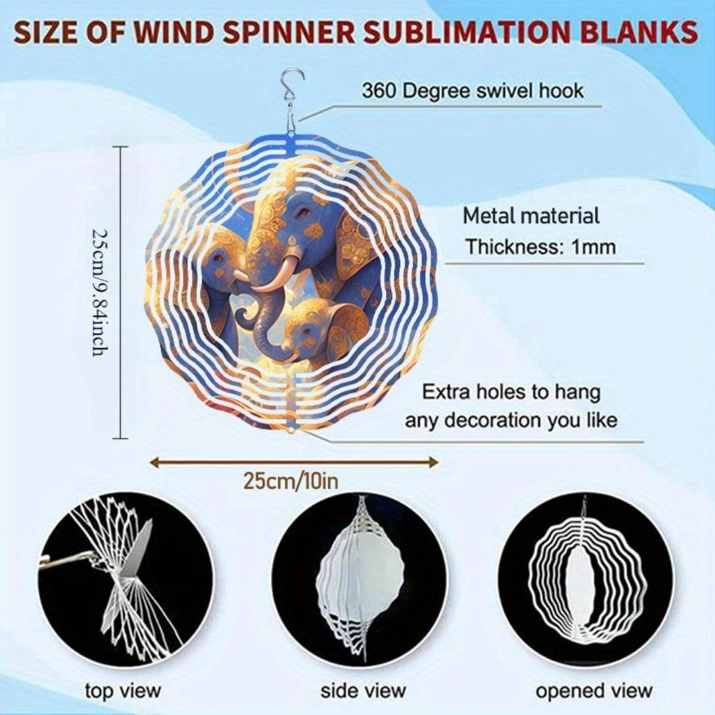 3D Metal Wind Spinner - Mandala Laser-Cut Kinetic Sculpture with Holographic Starry Sky Elephant Family Design