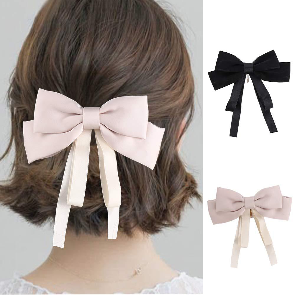 Vintage Bow Big Hair Hook Satin Women Hair Clips Hairpins Ponytail Holder Buckle Korean Barrettes