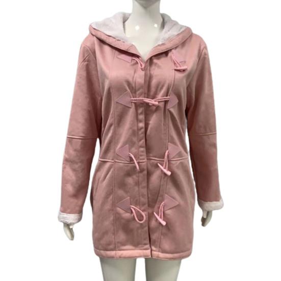 Женская куртка с капюшоном из мягкого плюша, длинными рукавами, толстой средней длины, ветрозащитная, морозостойкая, на пуговицах, свободные карманы