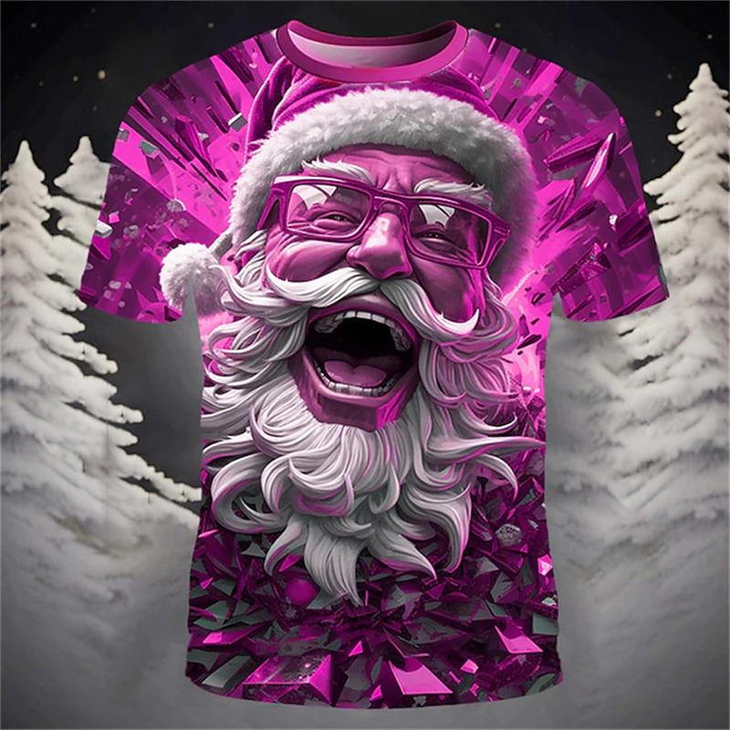Christmas T Shirts Men 3D Rave Santa Printed Women's T-shirt Hot Sale Xmas Part Holiday Short Sleeve Men's Tops Fashion Oversize Clothes