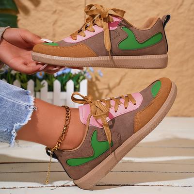 Мода Модные разноцветные плоские кроссовки для женщин 2024 Весна Осень Комфорт Повседневная обувь Женская искусственная кожа на шнуровке балетки Плюс Размер 42