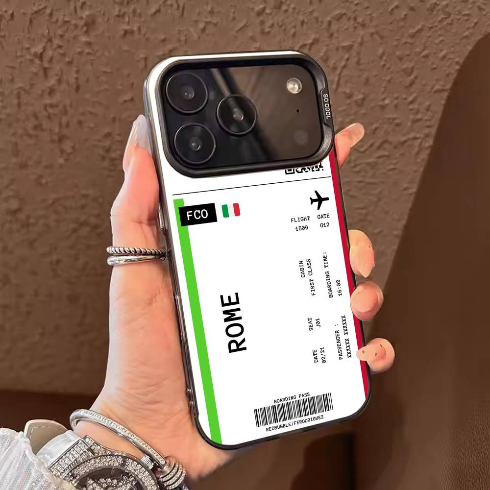 Boarding Pass Plane Ticket  Phone Case For iPhone 17 16 15 14 13 12 11 Pro Max Plus Silver candy Matte Cover