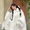 Medium And Long Thickened Thermal Cape Shawl Fringed Large Fur Collar Hooded Plush Tweed Jacket Pocket Shawl