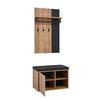 Shoe Bench, Hallway Furniture, Shoe Cabinet with 2 Doors, with Back Panel with 3 Hooks, Black and Natural Color; Dimensions: W70/D36/H146cm (W×D×H)