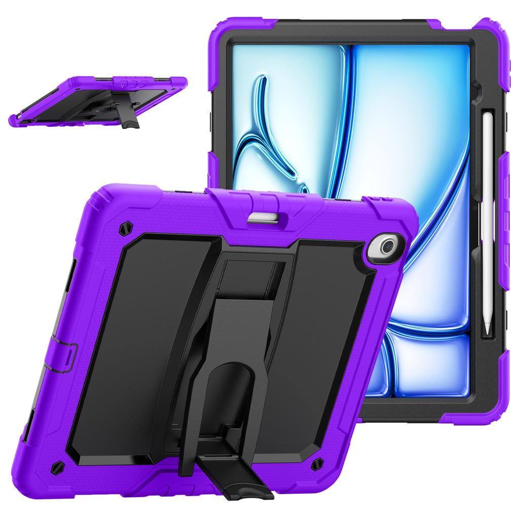 Для iPad Эйр 13 (2025)/(2024) Чехол для ПК + силиконовая подставка для планшета с отделением для ручки и плечевым ремнем