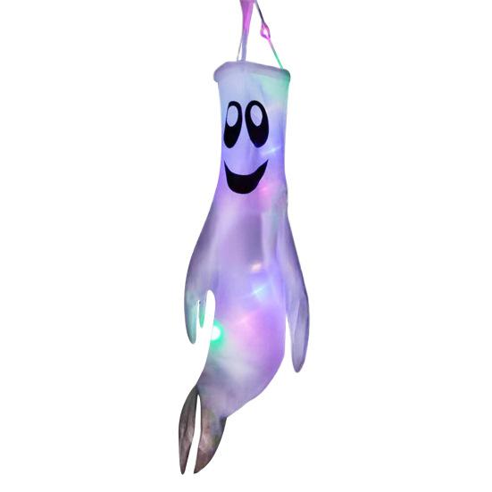 43 Inch Halloween Ghost Windsock Flags with LED Lights Outdoor Hanging Scary Light Up Ghost Wind Socks for Tree Yard Porch Garden Decor