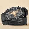 New Men's Western Cowboy Belts Cool Handsome Black PU BELT Material Embossed Design and Stylish Alloy Buckle Men Belt