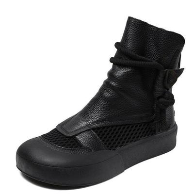 Мода 3,5 см Модные женские крутые ботинки 2025 Лето Натуральная кожа Сетка Дышащие Плоские ботильоны для женщин Повседневная римская обувь Ретро