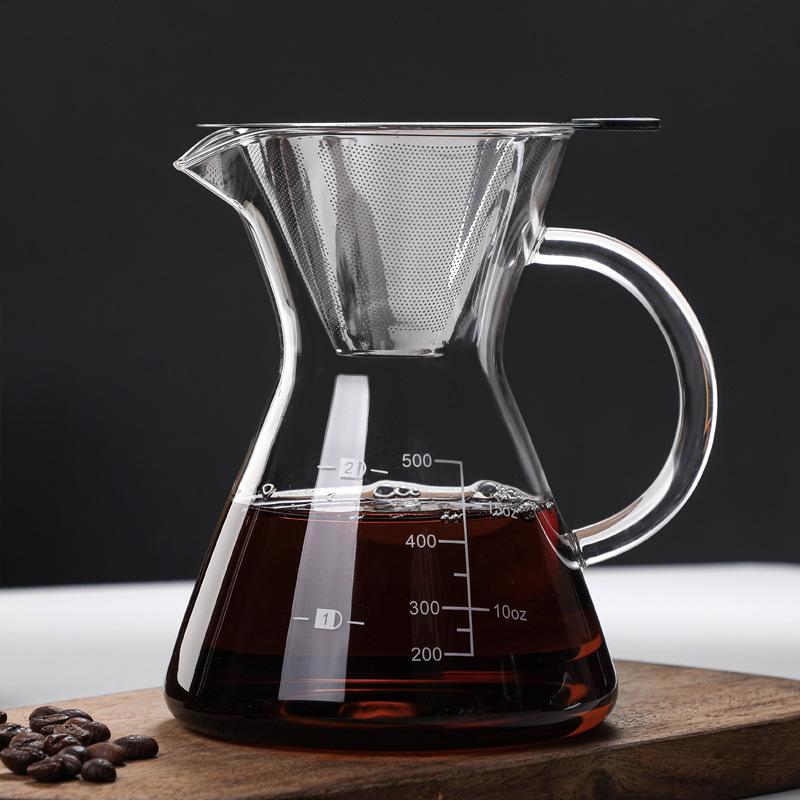 Кофейник ручной заварки, полукруглый пузатый чайник для совместного использования, утолщенное термостойкое стекло с мерной кофейной капельницей