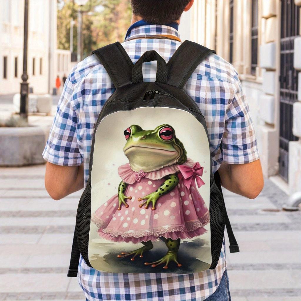Chic Frog Print Backpack Spacious & Lightweight, Perfect For Daily Commute, College, Hiking & Camping | Adjustable Straps, Dur