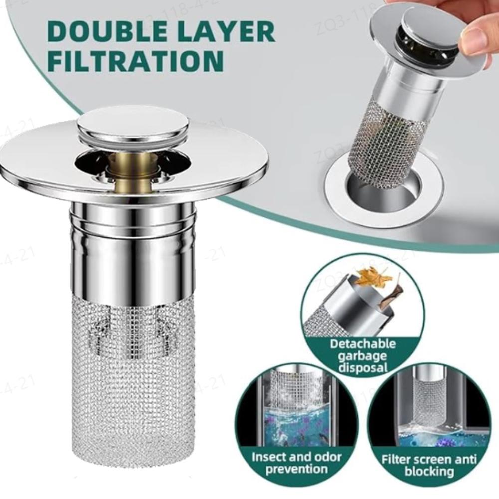 Выдвижной сливной фильтр из нержавеющей стали, ловушка для волос, аксессуар для ванной комнаты с отскоком сердечника для умывальника