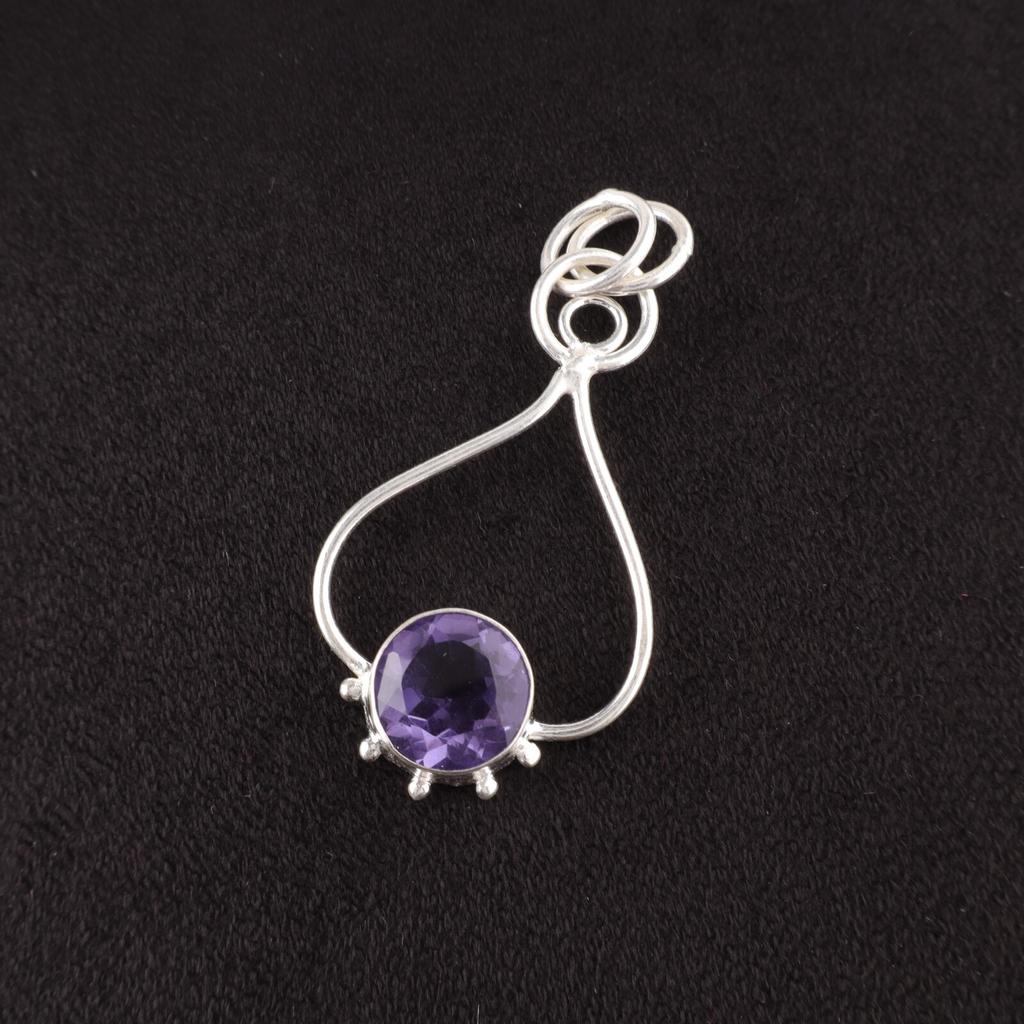 Round Iolite Gemstone 925 Silver Handcrafted Unique Trendy Anniversary Pendant PP-40-14