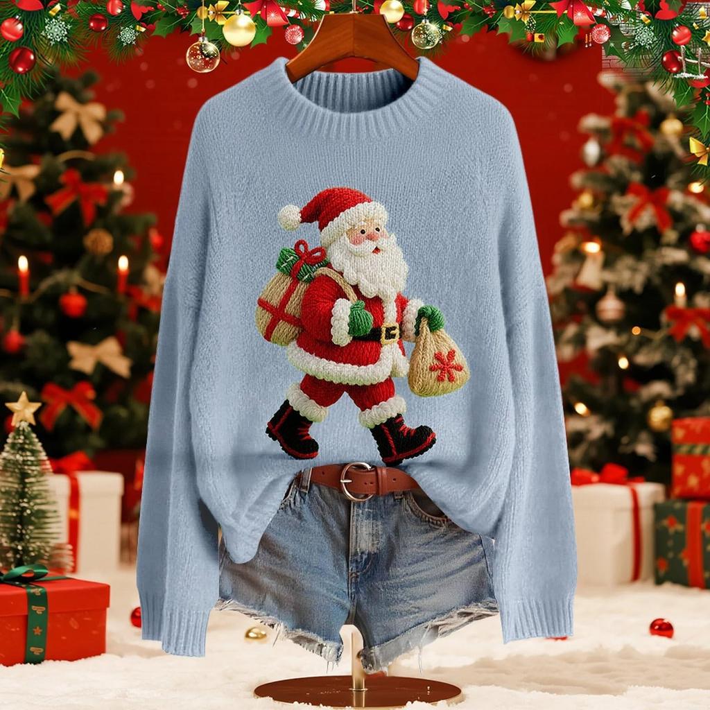 Женский модный пуловер с рождественским принтом, с длинным рукавом и вырезом под горло, вязаный свитер-топ