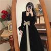 Hepburn Plus Size Velvet Slim Dress with Bow Tie Waist - 2023 Autumn/Winter Collection