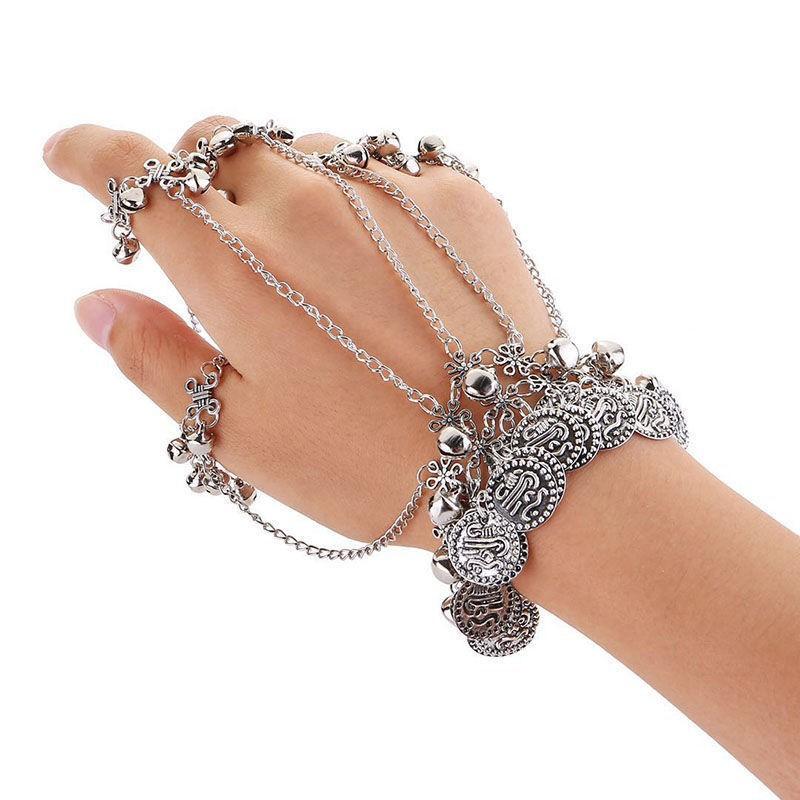 Ретро браслет Национальный браслет с монетой на палец и кисточкой для танцев с колокольчиком