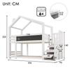 Children's Treehouse Bed 90 x 200 cm, Bunk Bed with Chimney & Storage and Fall Protection, White, incl. Board – 2x Slatted Frame (Without Mattress)
