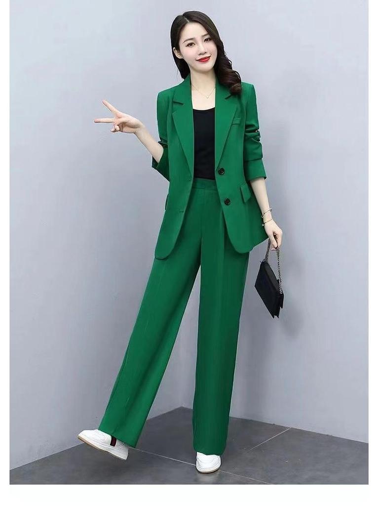 Women's Slim Long-Sleeve Suit Jacket & Wide-Leg Trousers: Professional Queen Style, Perfect for Spring and Autumn.
