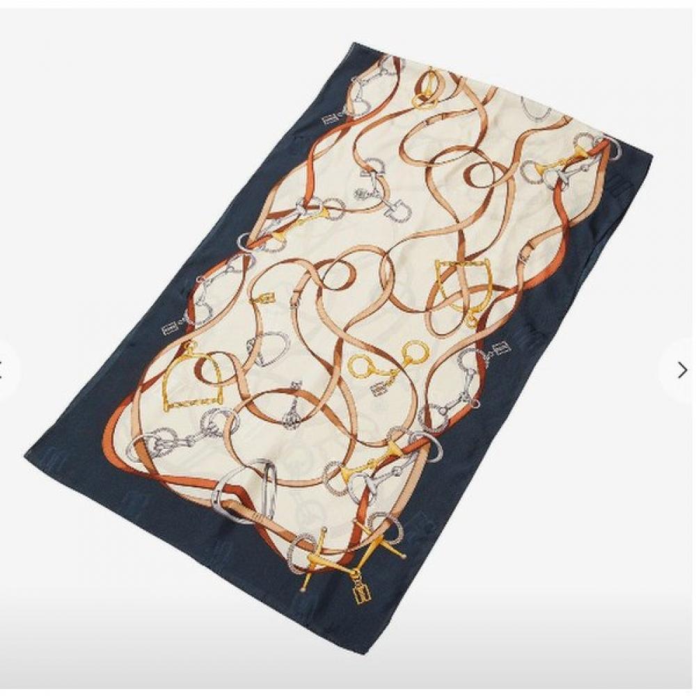 Daks Silk 100  Navy Chain Pearl Point Scarf Dcsc2f011n2